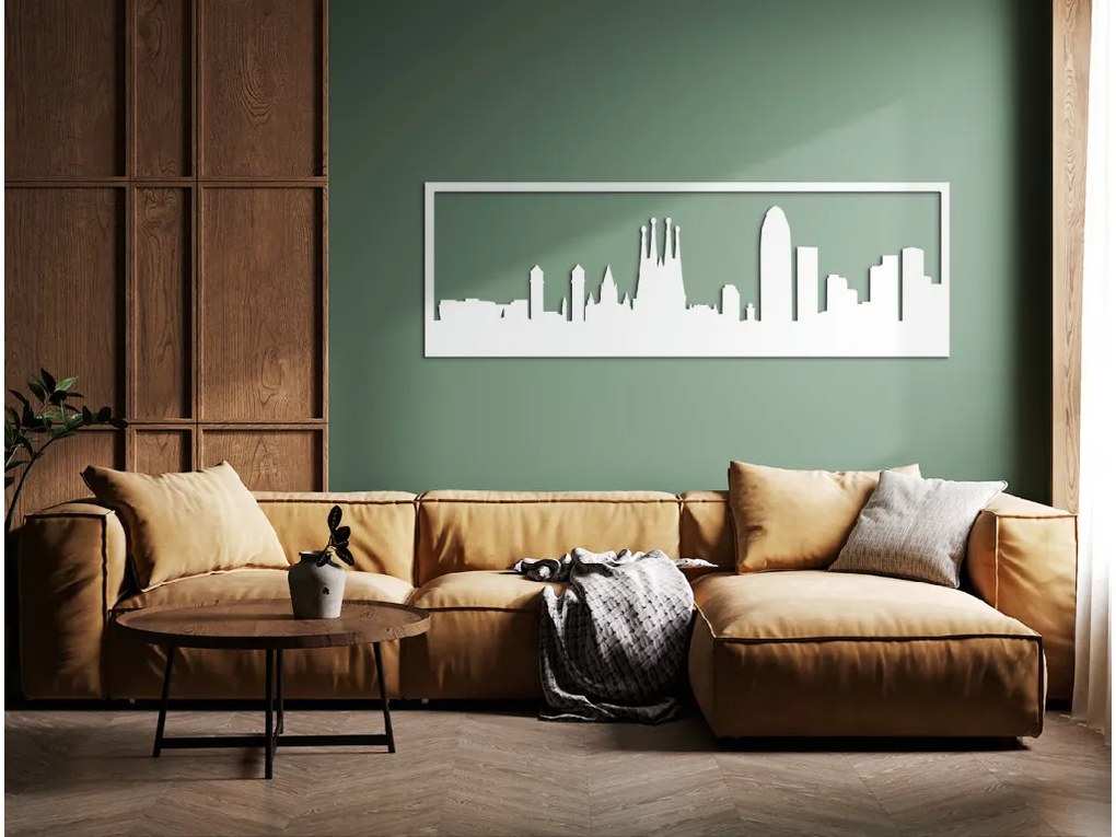drevko Obraz Barcelona panoráma Rozmer obrazu: 29,5 x 89 cm, Farba dekorácie: Čierna