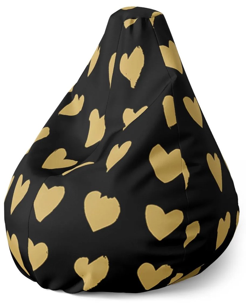 Sablio Sedací vak Pear Zlaté srdiečka - 140 x 100 x 25 cm