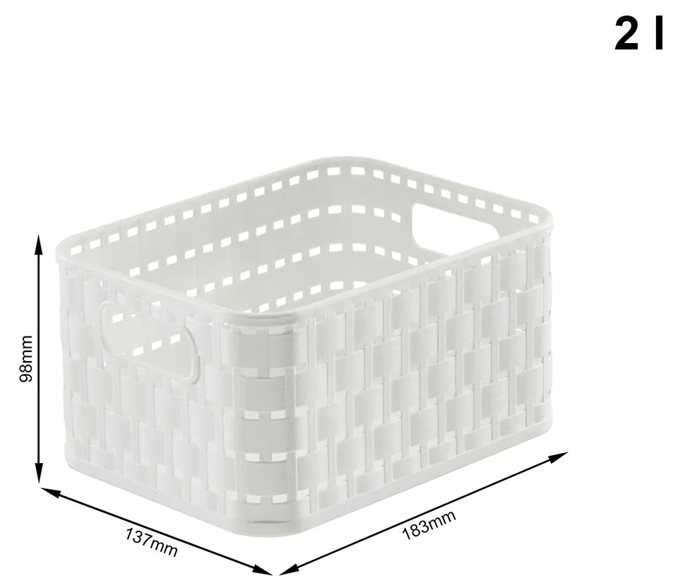 Rotho Plastový košík COUNTRY, rovný, biely (2 l – 18 x 14 x 10)