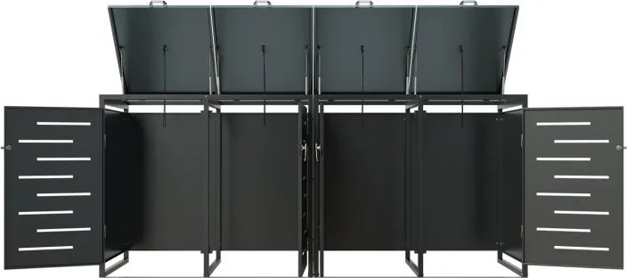 Kovový prístrešok pre 4 popolnice, antracit, 264×116×80 cm