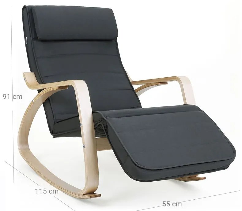 SongmicsHome Hojdacie kreslo, leňoška SWING nosnosť 150kg, 67x115x91cm, antracitová