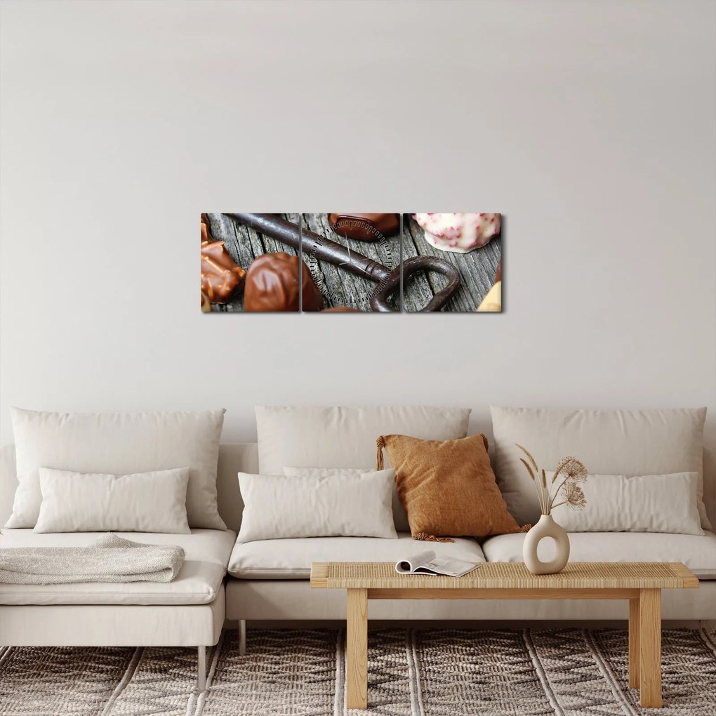 Obraz čokolády a kľúče (s hodinami) (90x30 cm)
