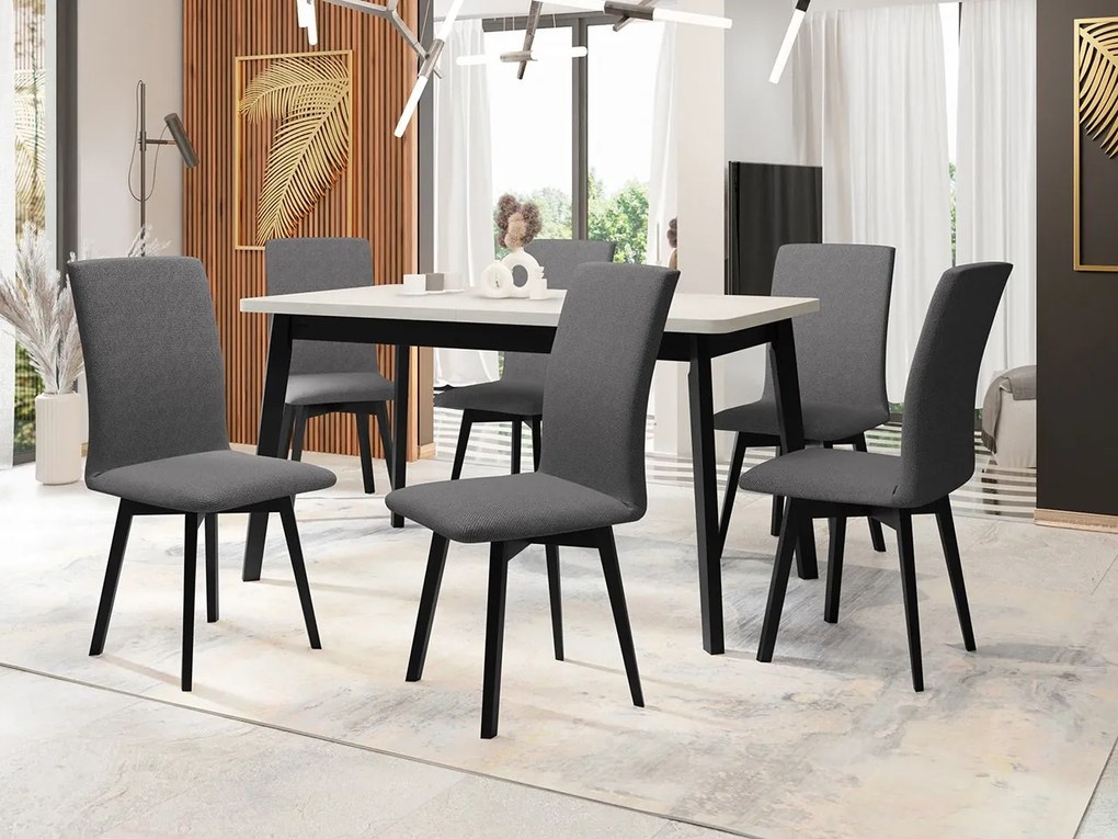 Jedálenský stôl so 6 stoličkami AL24, Morenie: dub artisan L, Poťahové látky: 25x - Paros 2, Farby nožičiek: čierna