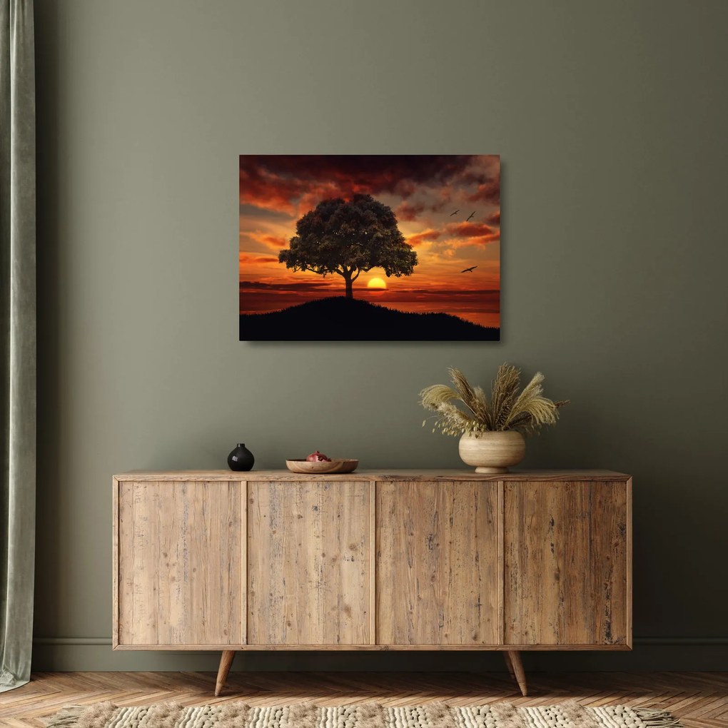 Sklenený obraz stromu pri západe slnka (70x50 cm)