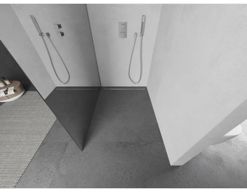 Mexen Kioto, sprchová zástena Walk-In 90 x 200 cm, 8mm sklo vzor zrkadlo, brúsená oceľ profil, 800-090-101-97-50