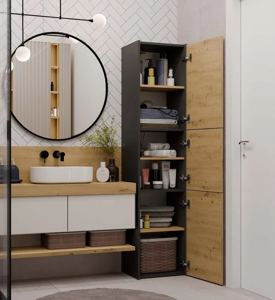 Kúpeľňová skrinka S43 170 cm antracit/dub artisan