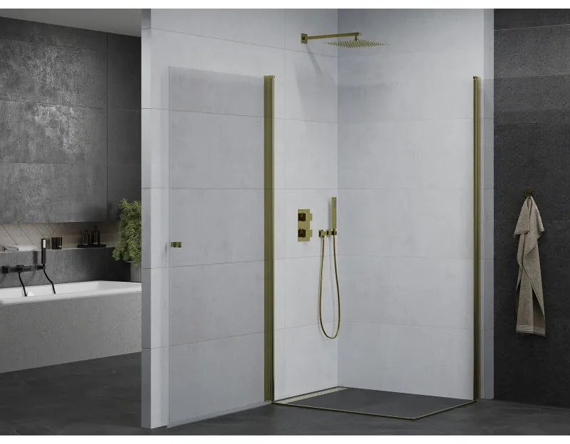 Mexen Pretoria Duo, sprchovací kút s 2-krídlovými dverami 90 (dvere) x 80 (dvere) cm, 6mm číre sklo, zlatý profil, 852-090-080-50-00-02