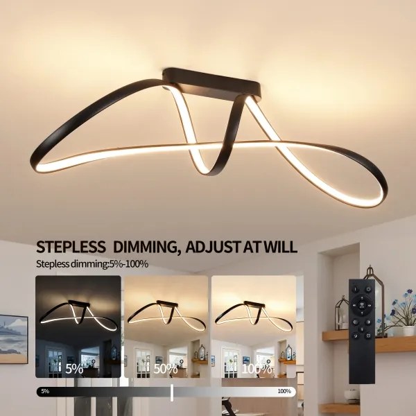 Brilagi-LED Stmievateľný prisadený luster TWISTER LED/60W/230V 3000-6000K čierny s diaľkovým ovládaním