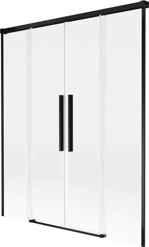 Mexen Rox, 2-krídlová posuvná vaňová zástena 160 x 150 cm, 8mm číre sklo, čierny matný profil, 8C9-160-002-70-00