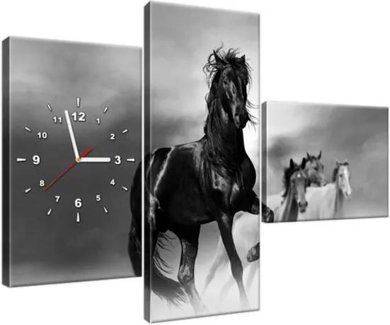 Obraz s hodinami Pozorný čierny kôň 100x70cm ZP2501A_3AW
