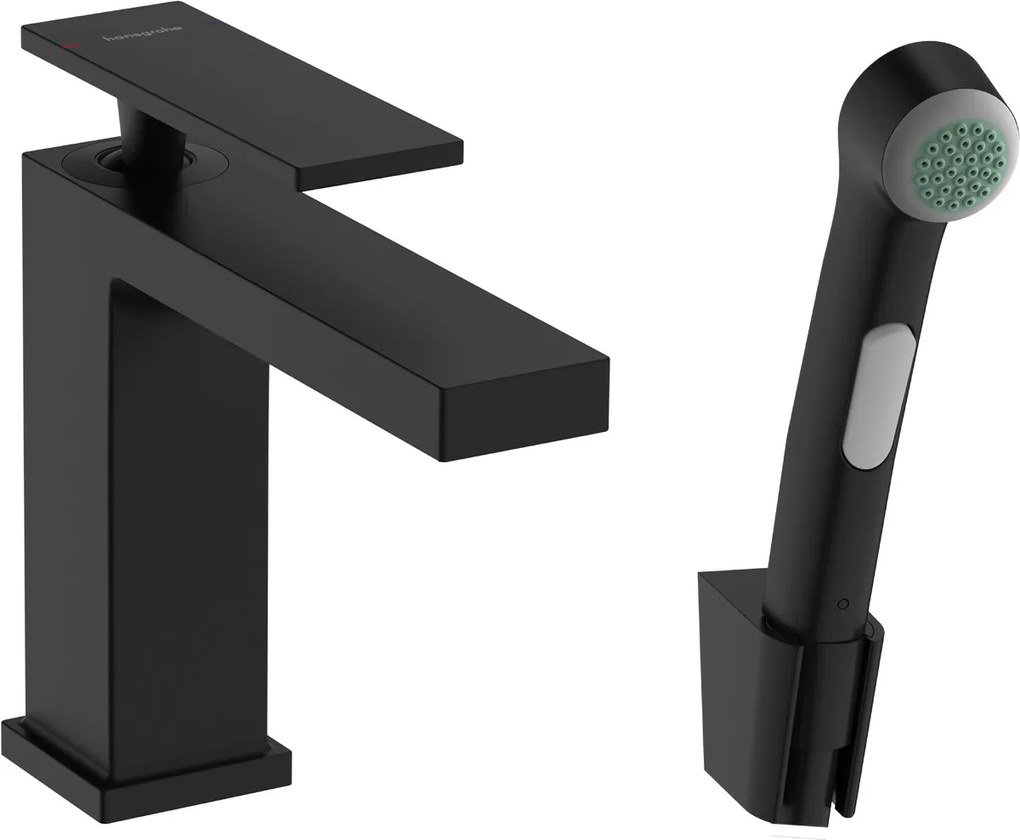 Hansgrohe Tecturis E, páková umývadlová batéria 110 s ručnou sprchou Bidette, čierna matná, HAN-73210670