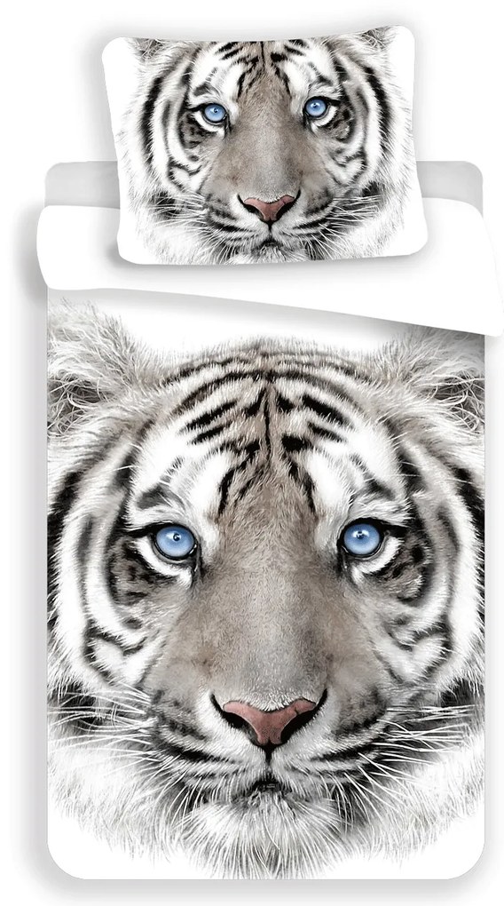 Jerry Fabrics Bavlnené obliečky 140x200 + 70x90 cm - Biely tiger