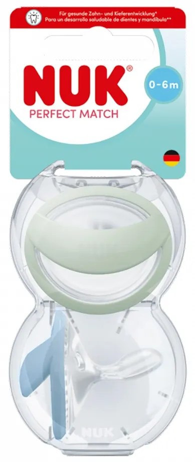 Cumlík NUK Perfect Match 0-6m 2 ks green/blue, vel. 0-6 m