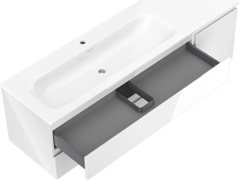 Mexen Orio, kúpeľňová skrinka 160 cm s umývadlom Vela vľavo, 2S, 1D, biela lesklá, 91A13-16047-3-BBFFF00-W23L00