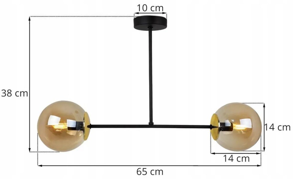 Stropné svietidlo Paris, 2x medové sklenené tienidlo, (výber zo 4 farieb uchytenia)