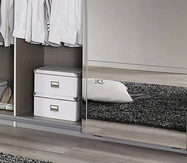 Šatníková skriňa Syncrono, 316 cm, biela/zrkadlo