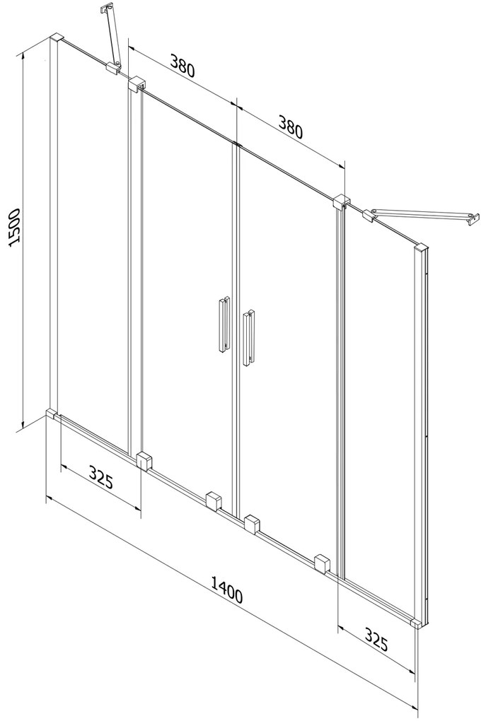 Mexen Velar Duo, 2-krídlová posuvná vaňová zástena 140 x 150 cm, 8mm číre sklo, čierny matný profil, 896-140-000-02-70