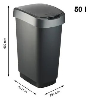 Plastový odpadkový kôš v čierno-striebornej farbe 50 l Twist – Rotho