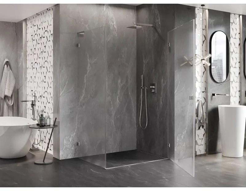 Mexen Lunar-B L, 1-krídlový sprchový kút, pravý, 90 x 80 cm, 8mm číre sklo, brúsená oceľ profil, 832L-090-080-97-00-P