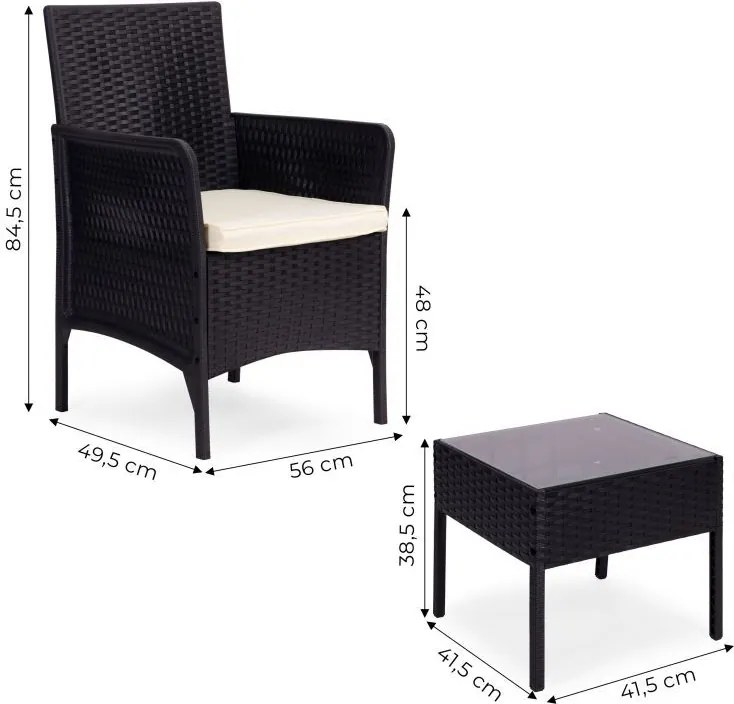 Záhradný ratanový nábytok - set 2 kreslá + stolík čierna