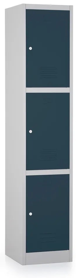 Kovová šatníková skrinka - 3 boxy, 38 x 45 x 185 cm, cylindrický zámok, antracitová - ral 7016