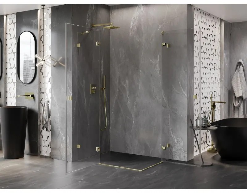Mexen Lunar Duo, výklopný sprchový kút 115 x 95 cm, 8mm číre sklo, zlatý matný profil, 834-115L-095P-55-00