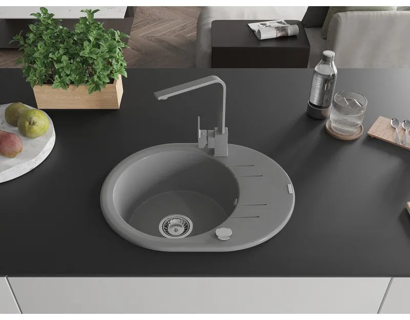 Mexen Kevin, drez granitový 586x458x190 mm, 1-komorový a šedá batéria Rita, šedá, 6517-71-670300-71