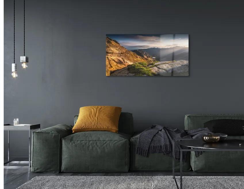 Sklenený obraz Mountain Sunrise 140x70 cm