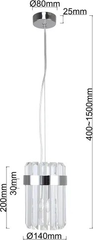 Závesný luster na lanku VETRO 1xE14/10W/230V, lesklý chróm