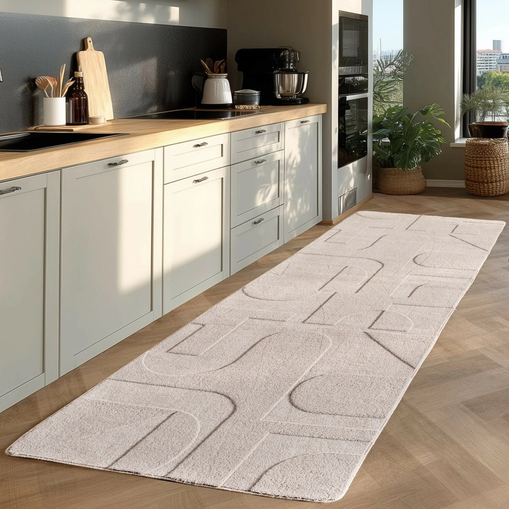 Ayyildiz, Koberec behúň Pompei 1614 cream, 80x250, biela, chodba / predsieň