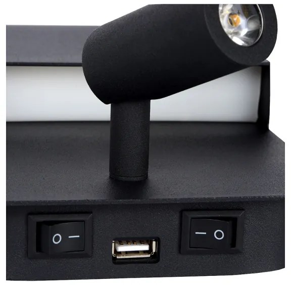 Lucide 79200/08/30 - LED Nástenné svietidlo BOXER LED/5W/230V + LED/5W USB čierna
