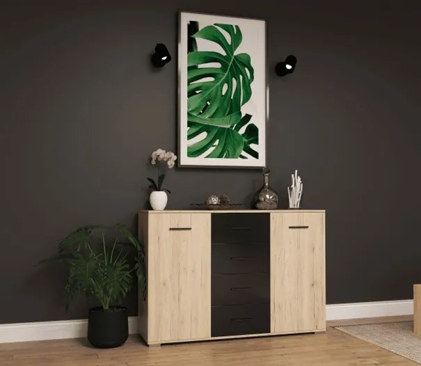 Komoda 2D4S BARI 135 cm dub san remo sand/čierna