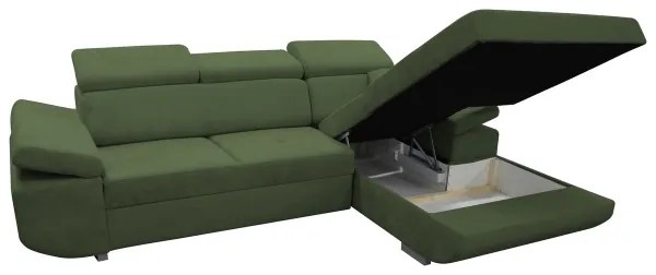 Rozkladacia rohová sedacia súprava s úložným priestorom v tvare L CASTELO, pravostranné prevedenie, zelená