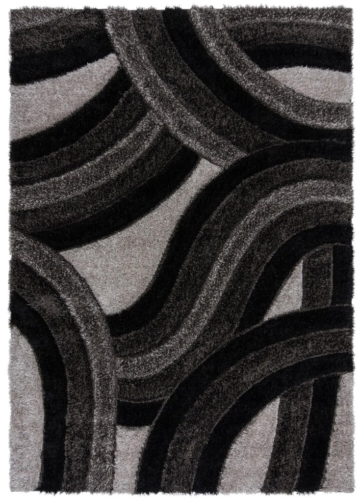 Flair Rugs, Kusový koberec Indulgence Velvet Carved Grey/Black, 200x290, čierna, obývacia izba