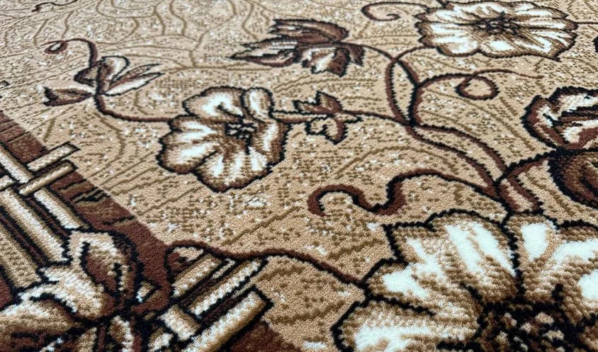 Klasický hnedý koberec Shiraz BCF s kvetinovým vzorom Rozmer: 200x300 cm