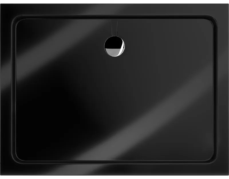 Mexen Slim, obdĺžniková sprchová vanička 130x90x5 cm, čierna, chrómový sifón, 40709013