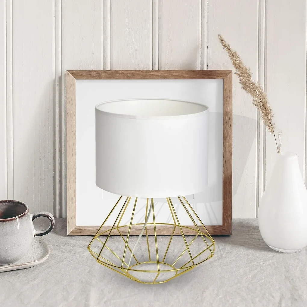 Stolná lampa Lupo, 1x biele textilné tienidlo, g