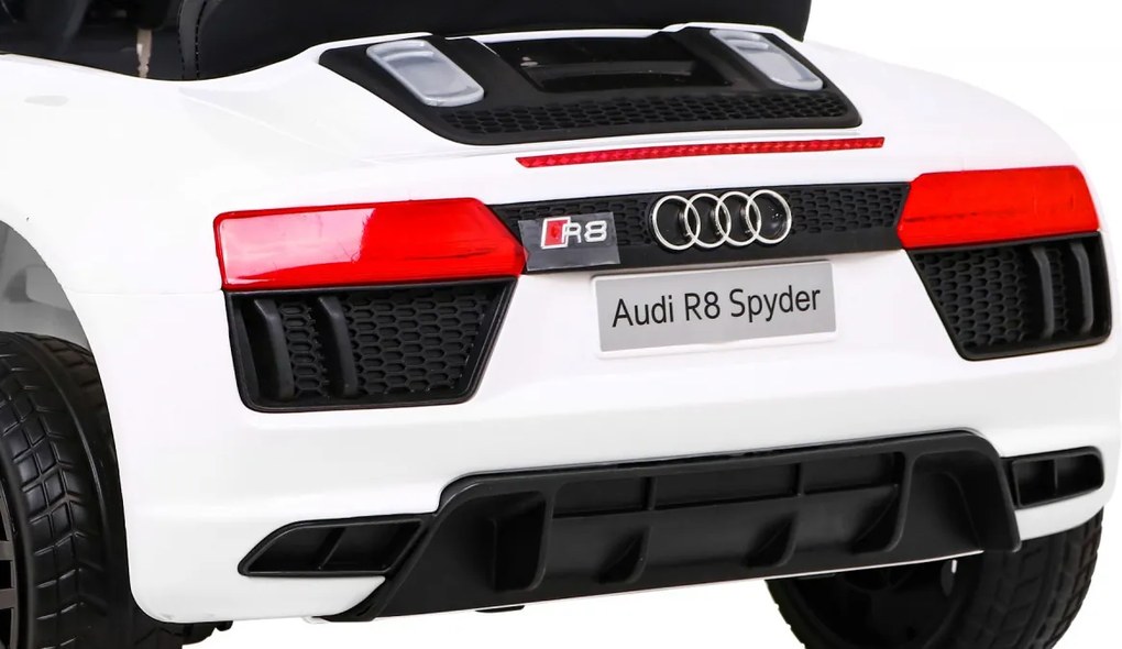 Ramiz Elektrické autíčko Audi R8 pre deti biele + diaľkové ovládanie + EVA + plynulý štart + MP3 LED