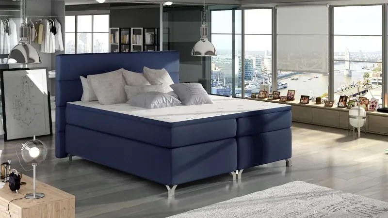 Posteľ Boxspring Amadeus 200x180, modrá (koženka - bao 20)