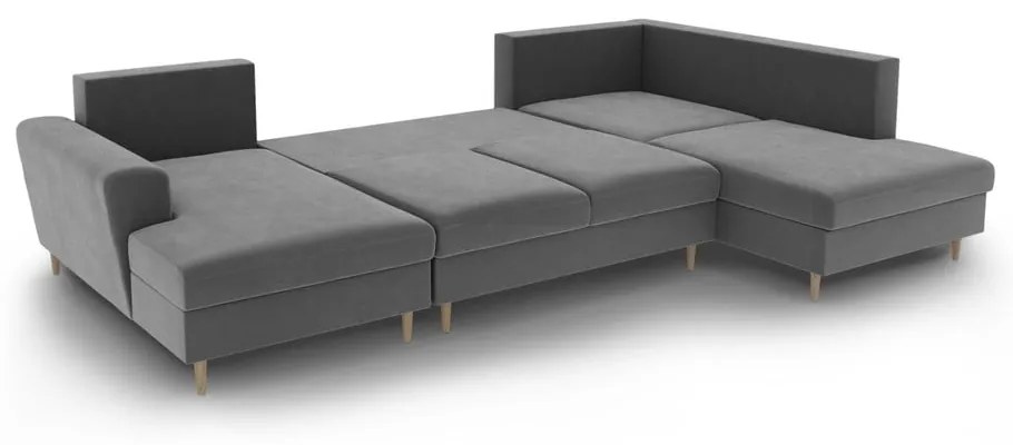 Svetlosivá zamatová rozkladacia/s úložným priestorom rohová pohovka (pravý roh/do "U") Kyoto – Cosmopolitan Design