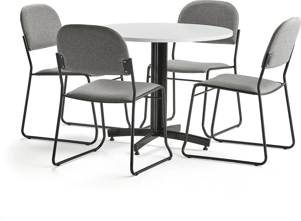 Zostava: stôl Sanna + 4 stoličky Dawson, svetlošedé