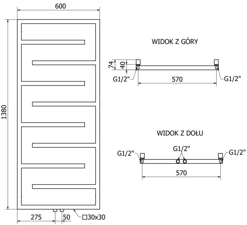 Mexen Orlando, vykurovacie teleso 1380 x 600 mm, 499 W, čierna, W207-1380-600-00-70