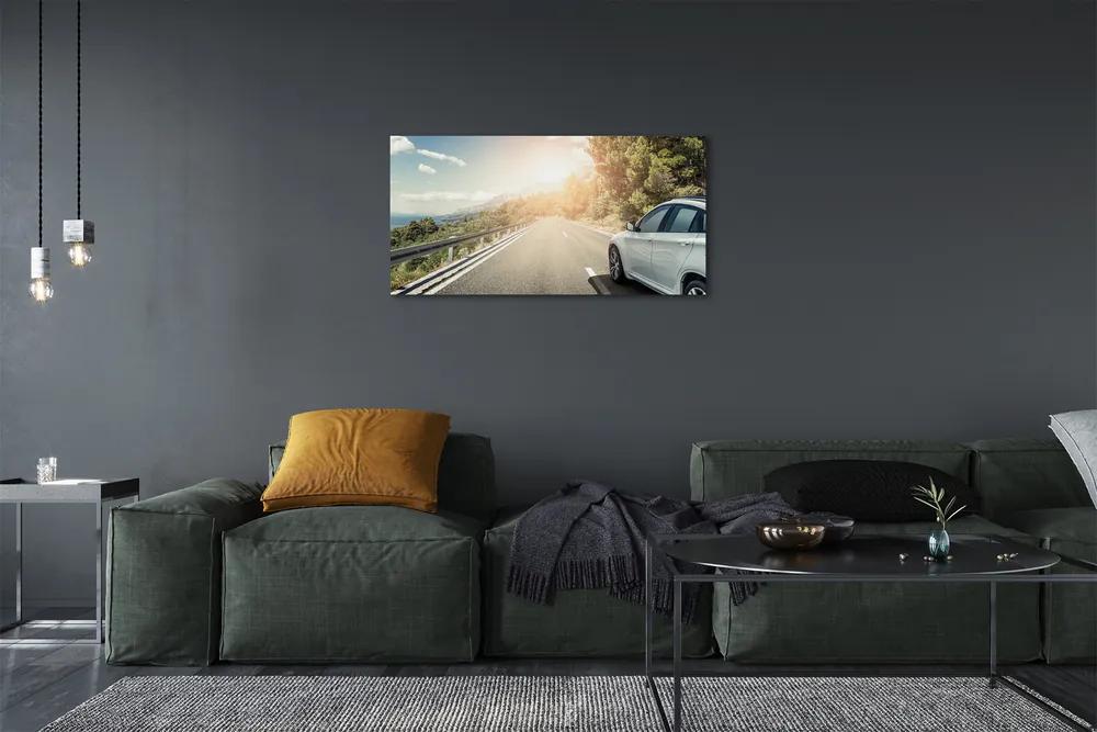 Obraz canvas Hory mraky auto cesty strom 125x50 cm
