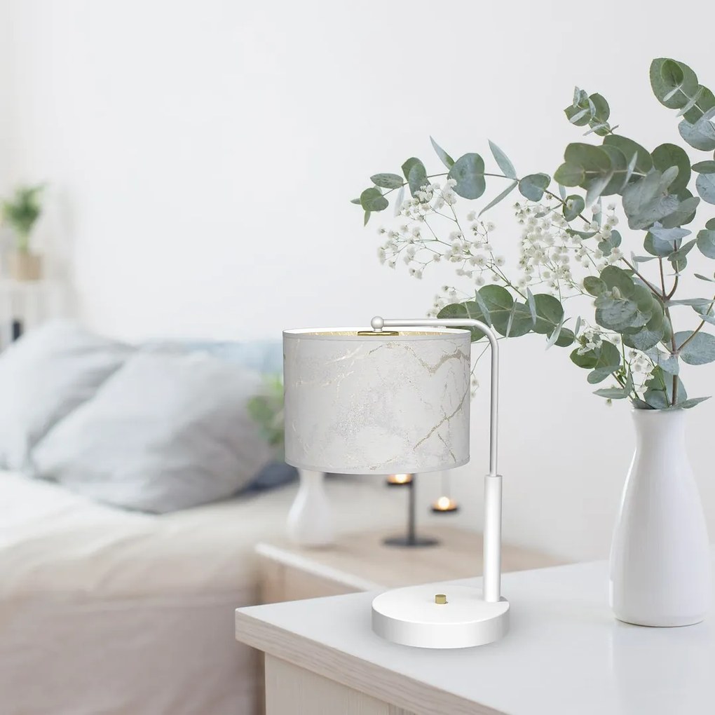 Stolná lampa Senso, 1x biele/zlaté textilné tienidlo, w