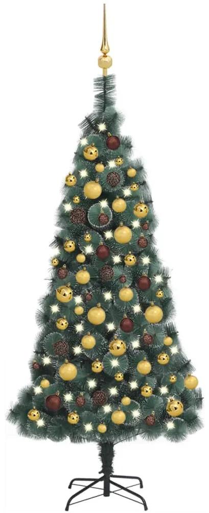 Umelý vianočný stromček s LED a sadou gúľ, zelený 120cm PVC+PE 3077826