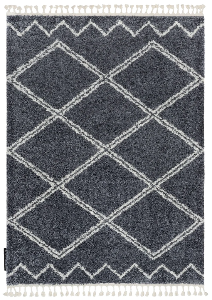 Koberec BERBER ASILA B5970, sivo - biely, strapce, Maroko Shaggy