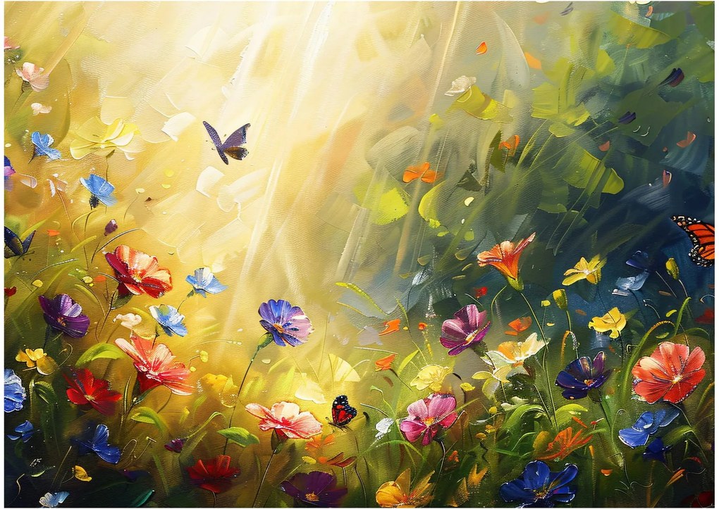 Obraz - Jarná kvetinová lúka, maľba (70x50 cm)