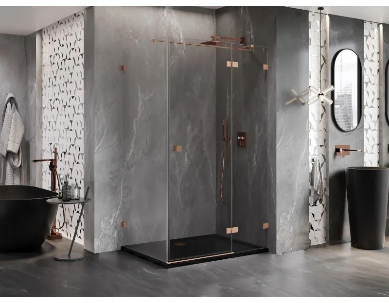 Mexen Lunar T, výklopný sprchový kút pravý 135 x 90 cm, 8mm číre sklo, profil medená matná, 834T-135-090-65-00-P