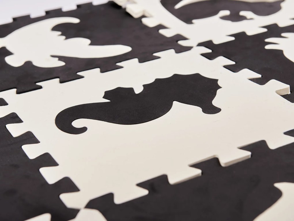 KIK Penové puzzle podložka / ohrádka pre deti 25 kusov čierna a biela