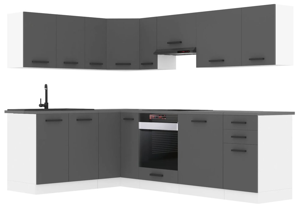 Kuchynská linka Belini Premium Full Version 420 cm šedý mat s pracovnou doskou JANET